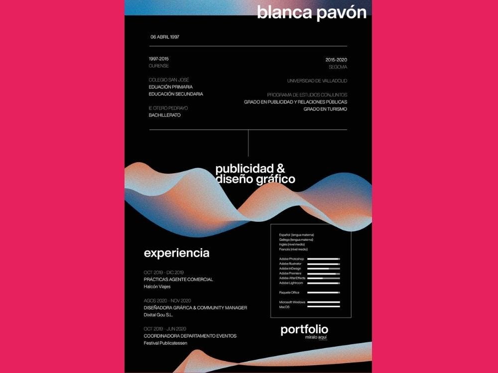 ejemplo de currículum creativo diseñado por Blanca Pavón