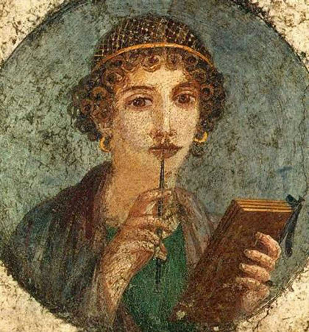 pintura de arte romano la mujer poetisa de pompeya