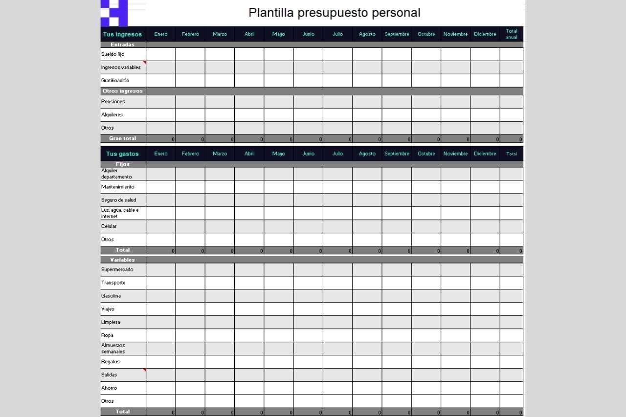 plantilla presupuesto personal métodos de ahorro