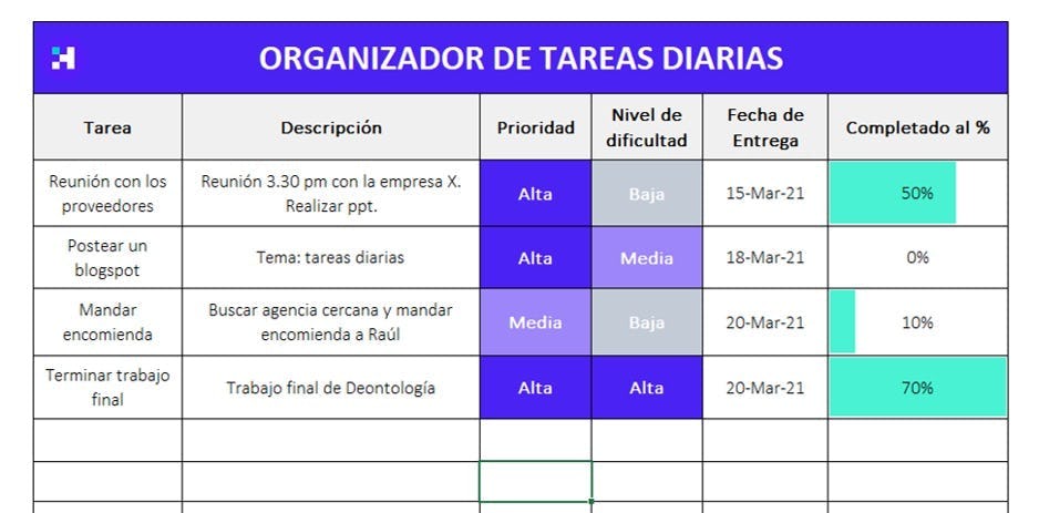 organizador de tareas diarias