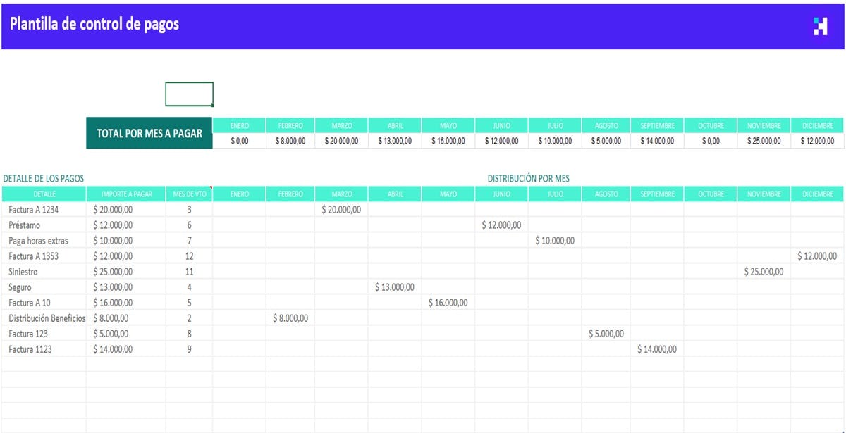 Plantilla Control de Pagos en Excel