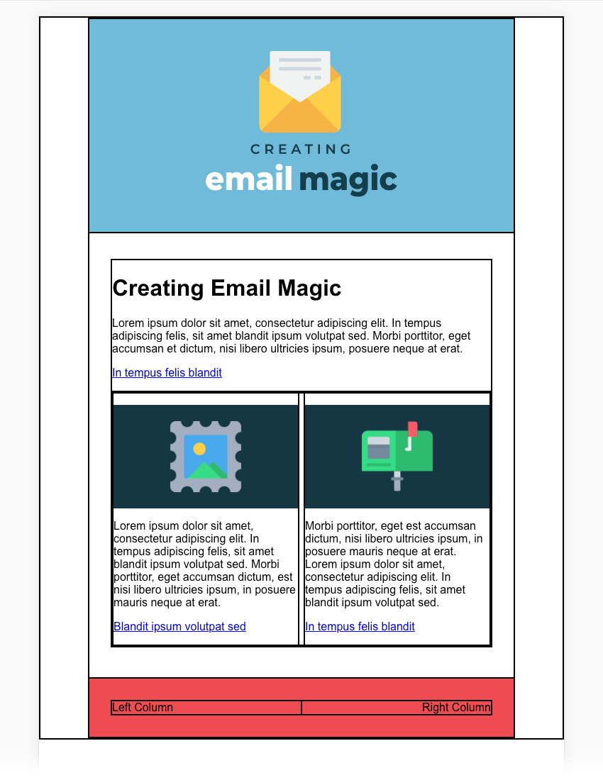 footer columnas correo html