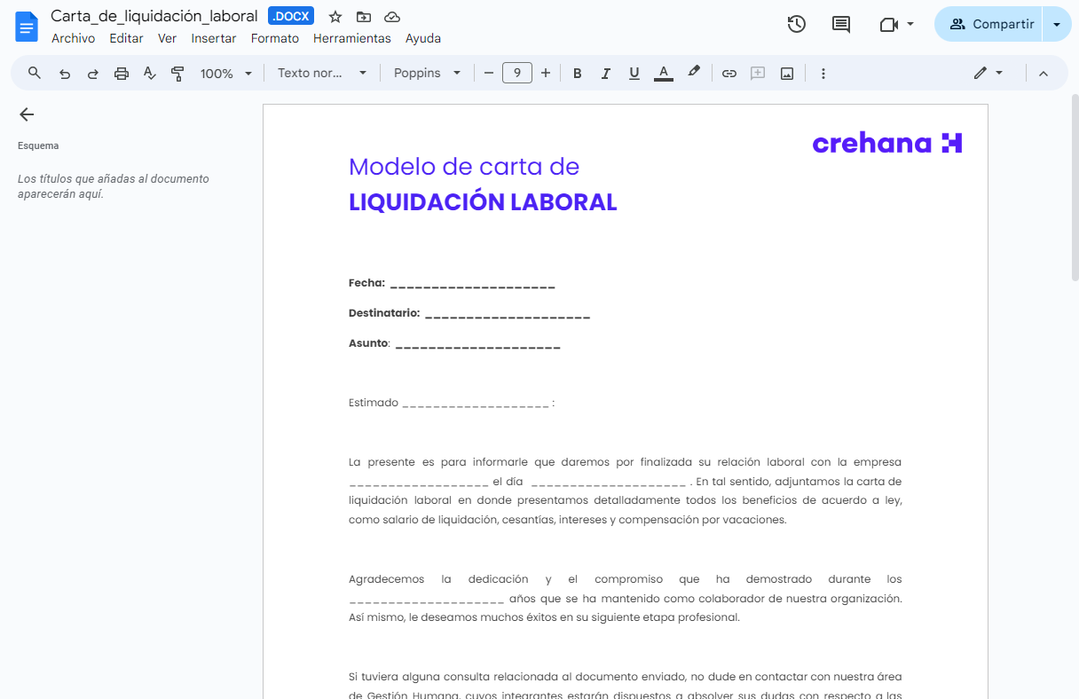 carta de liquidación laboral