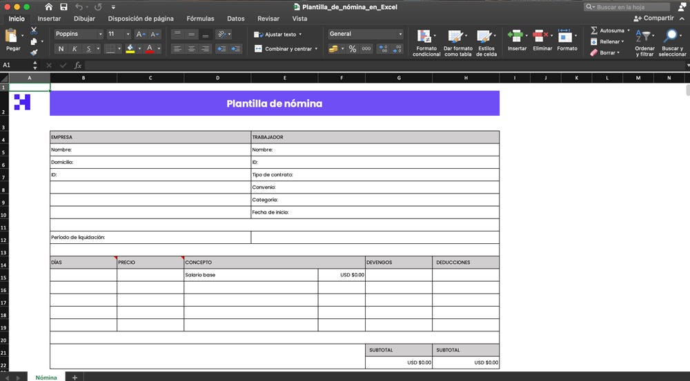 plantilla de nómina en Excel