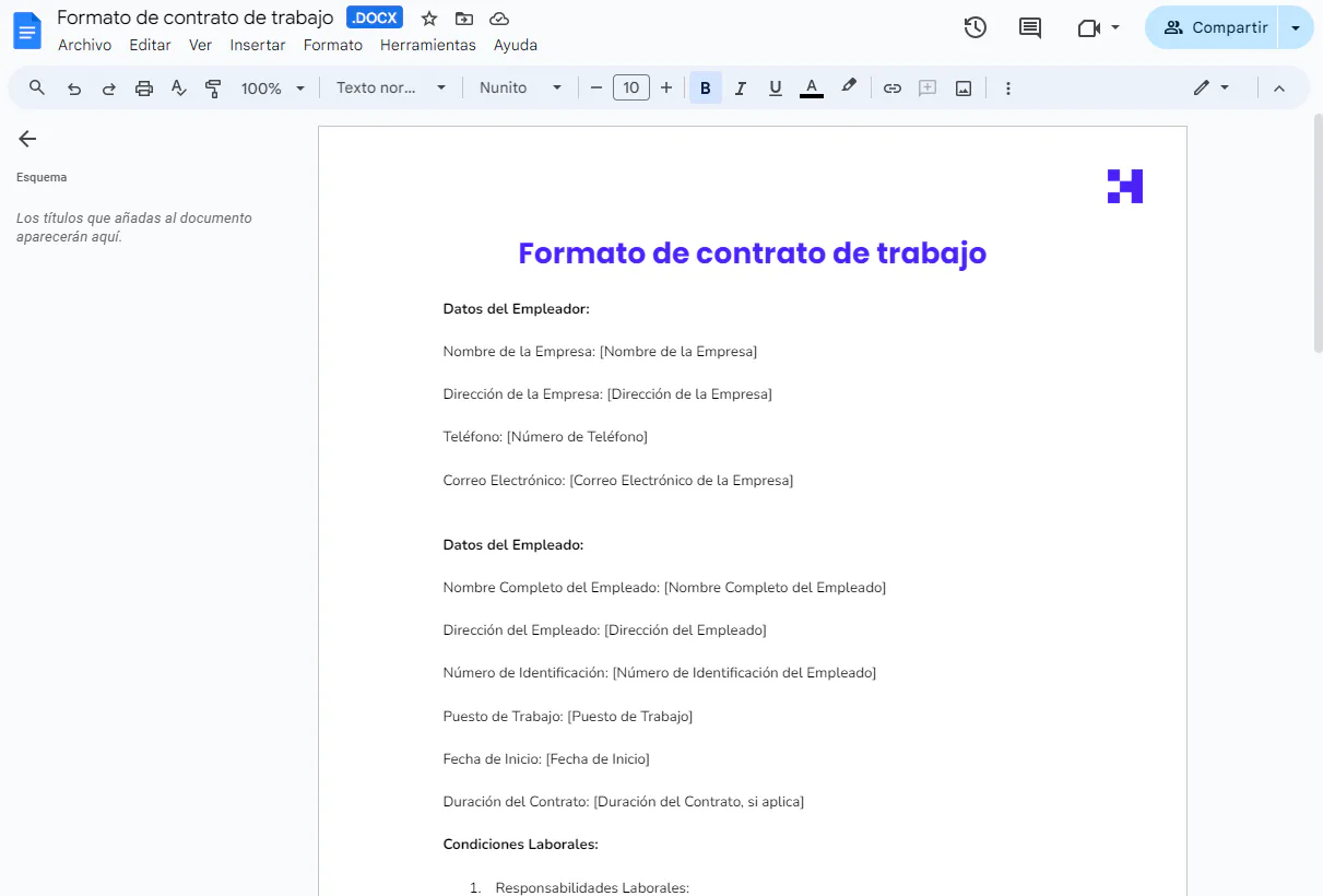 formato contrato trabajo word