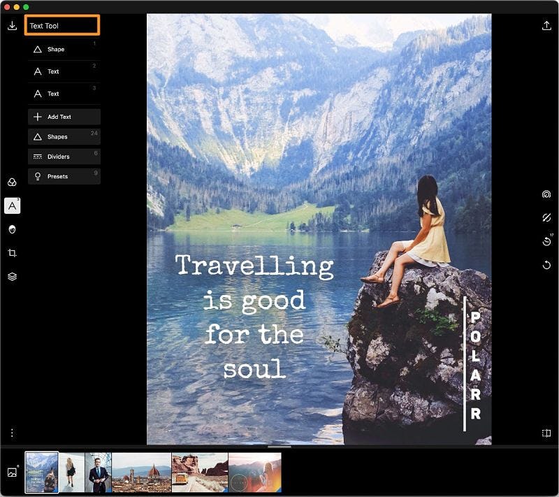 herramienta de texto en Polarr