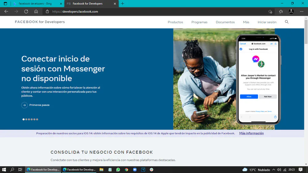 landing page de facebook developers