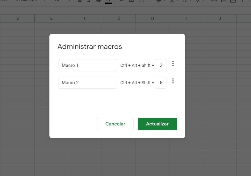 modificaciones en la macro de Google Sheets