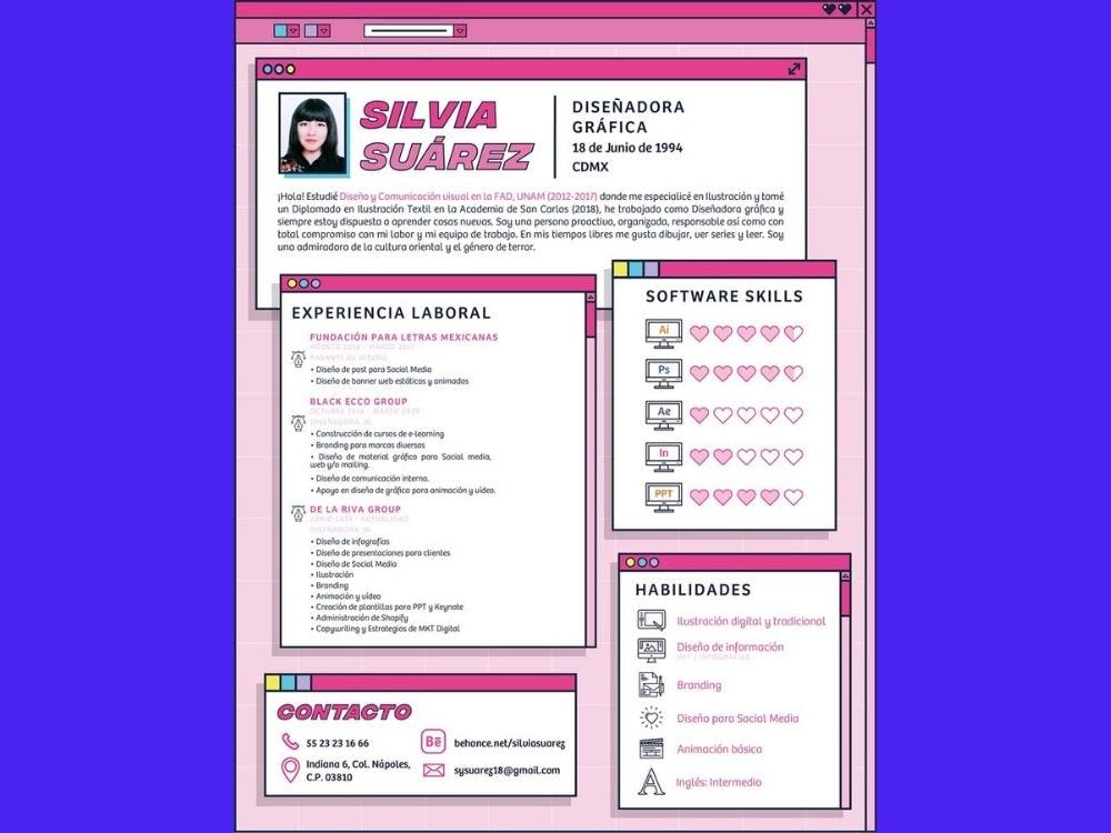 ejemplo de currículum creativo diseñado por Silvia Suárez