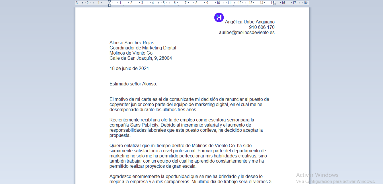 carta de renuncia plantilla ejemplo
