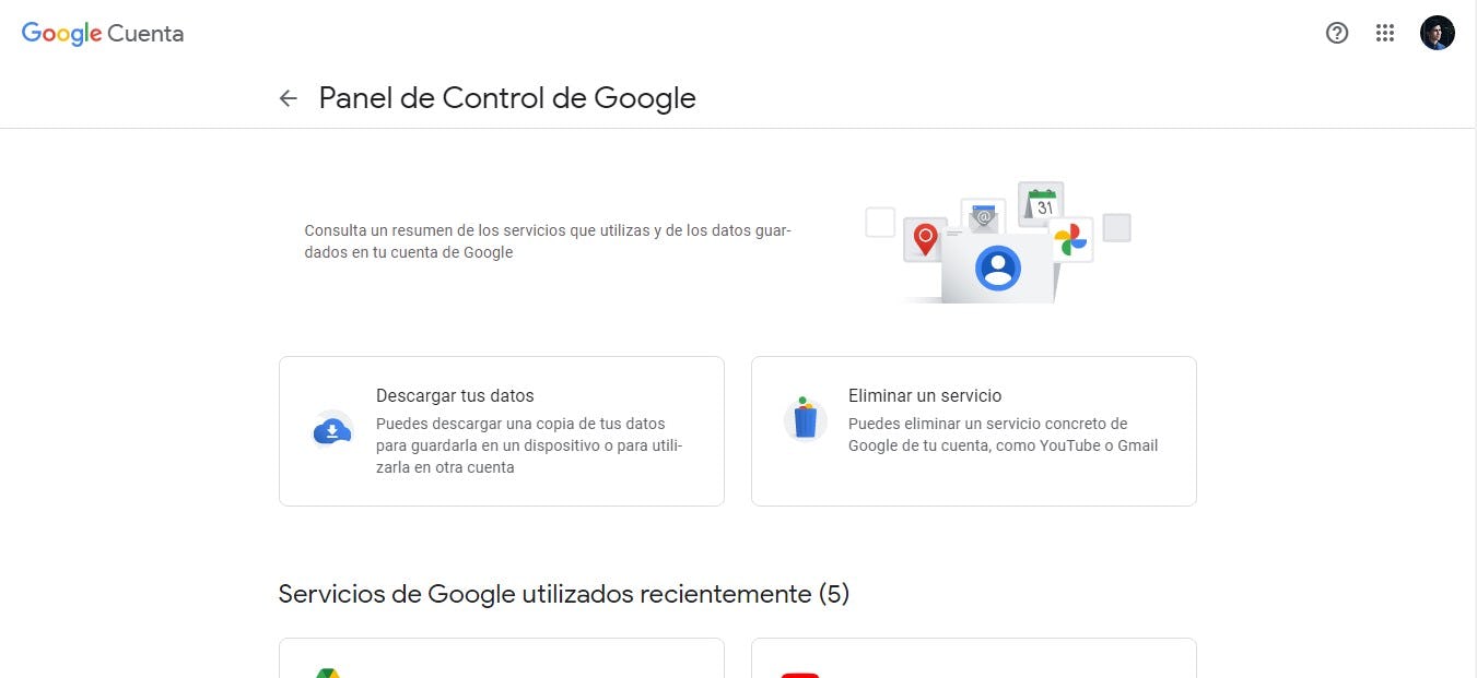Panel de control para cuentas de Google