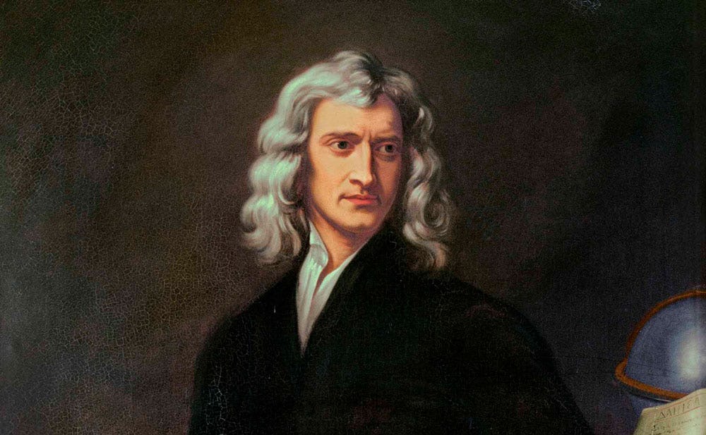 retrato de Isaac Newton sobre fondo negro