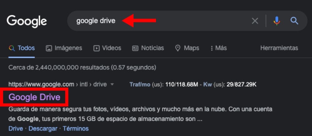 Buscar Google Drive en Google