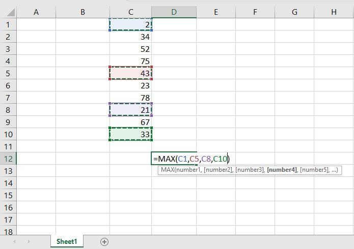 funcion max en un ejercicio en excel
