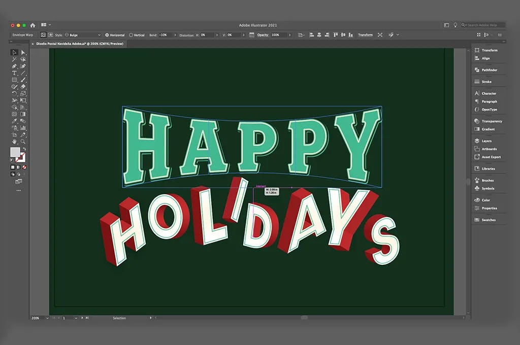 Text Warp en Illustrator para tarjetas navideñas en 3D
