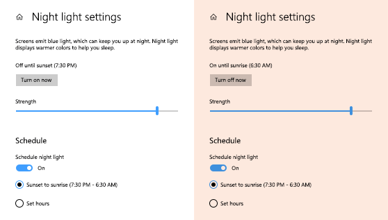 Activar la luz nocturna en Windows 10