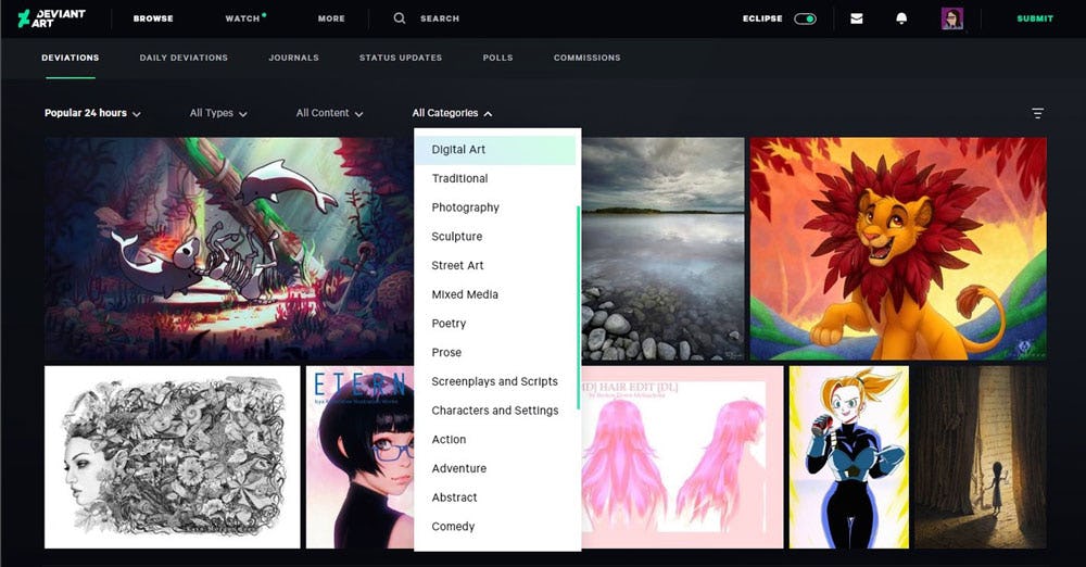 DeviantArt categorías