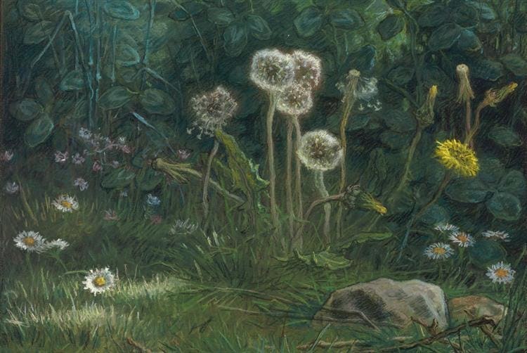 pintura al pastel "Dandelions" de Jean-Francois Millet