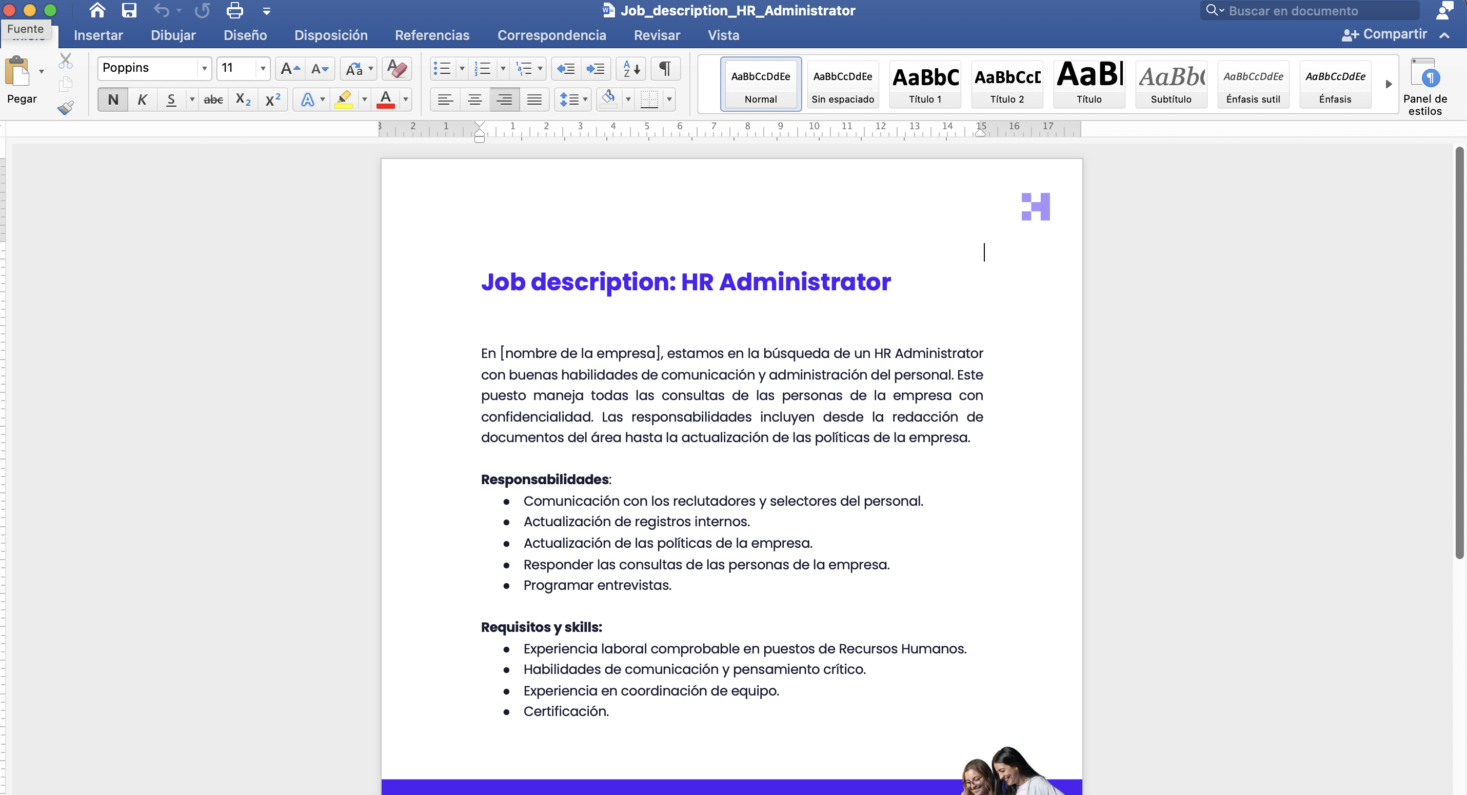 job description de HR Administrator