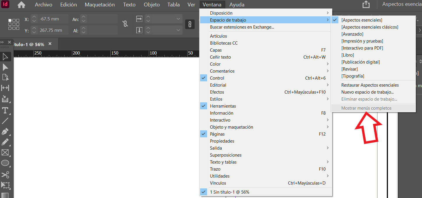 como ver comandos ocultos indesign