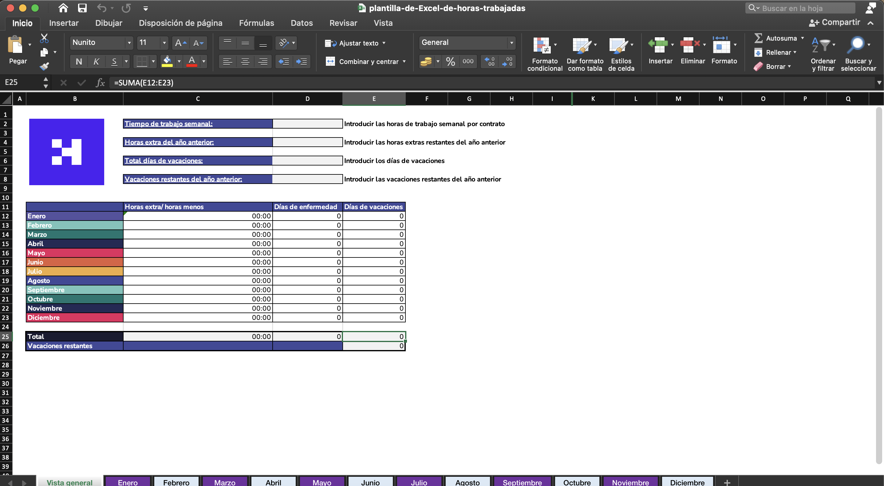 plantilla de control de asistencia de personal en Excel