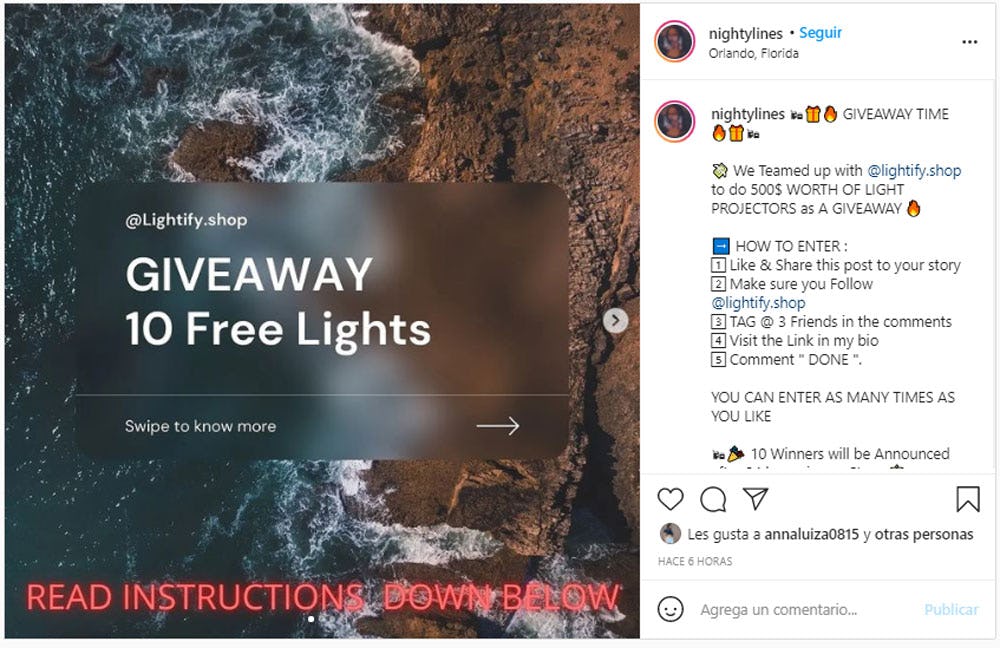 instagram give away luces para recámara