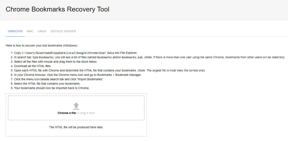 herramienta de recuperación chrome bookmarks