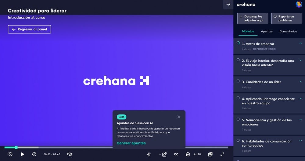 apuntes con inteligencial artificial crehana
