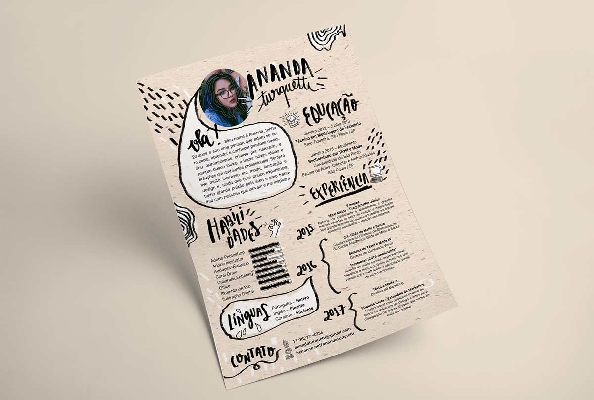 ejemplo de currículum creativo diseñado por Ananda Turquetti