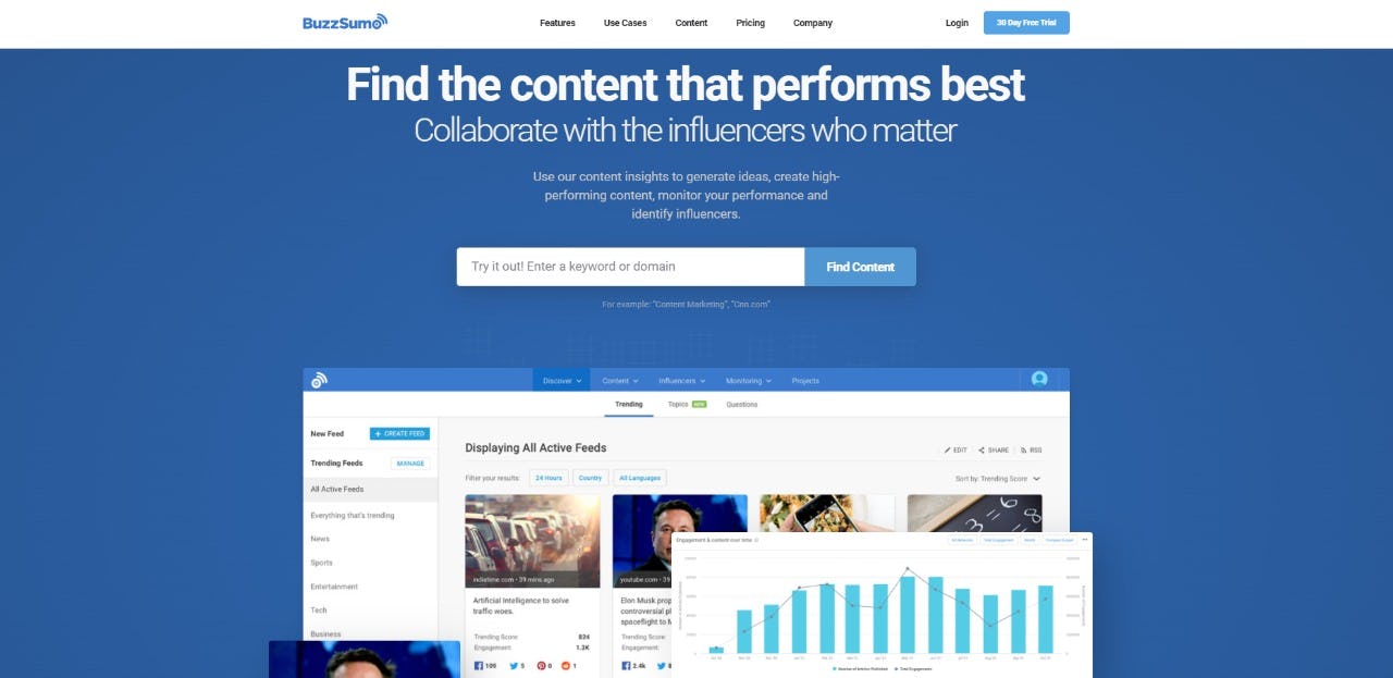 Buzzsumo interfaz de escucha en redes