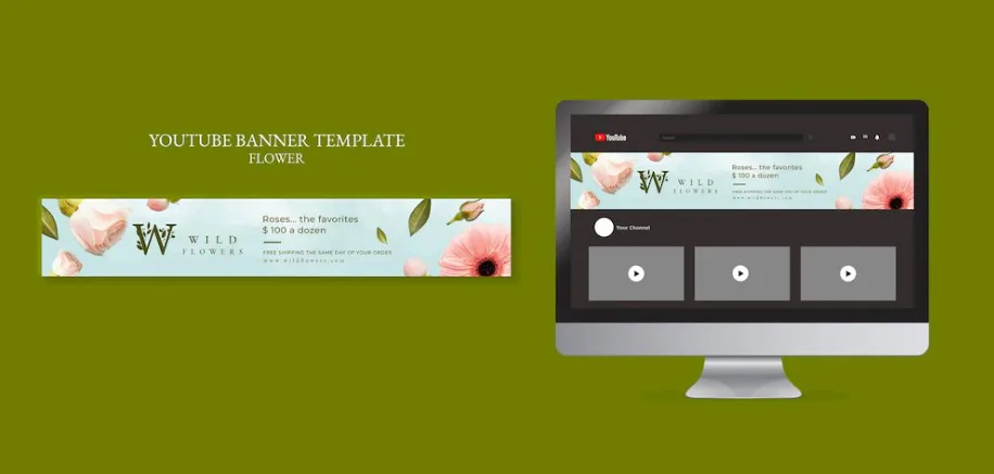 Template de YouTube con tema floral