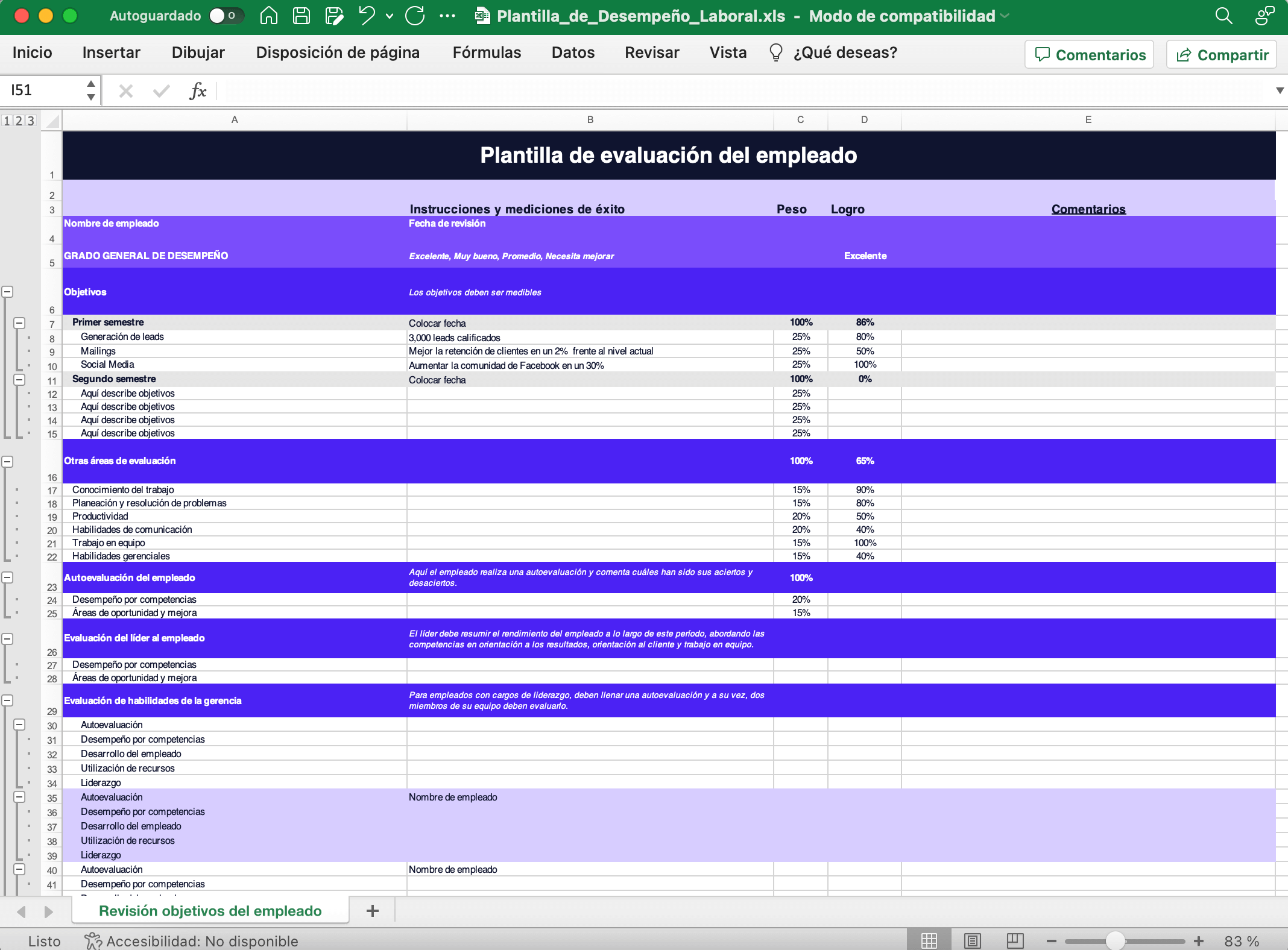 plantilla de evaluación