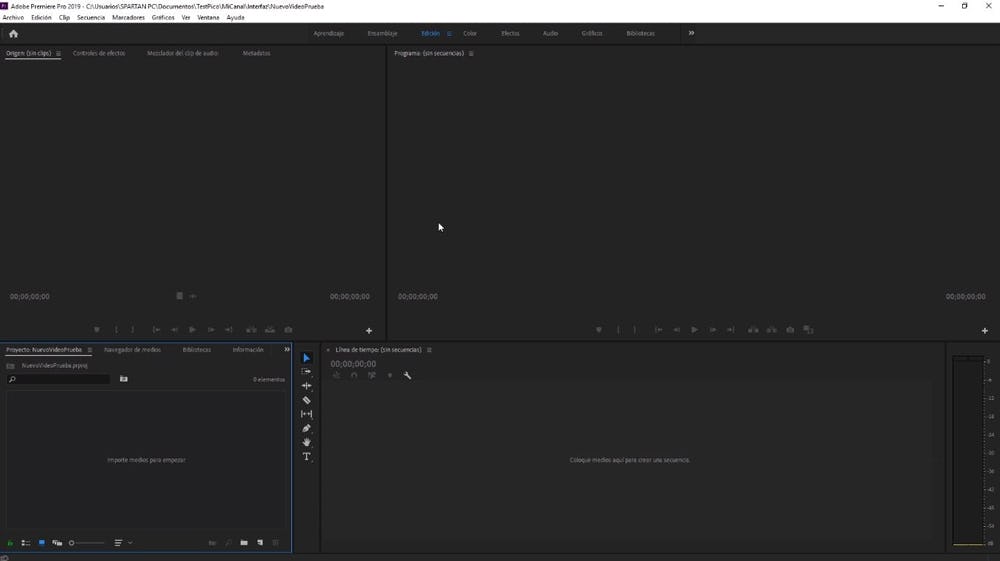 pantalla principal de Adobe Premiere
