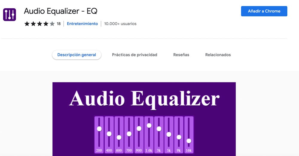 extensión para PC Audio Equalizer EQ