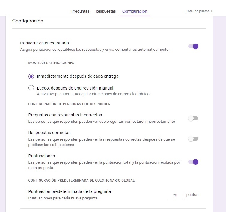 configuración Google Forms