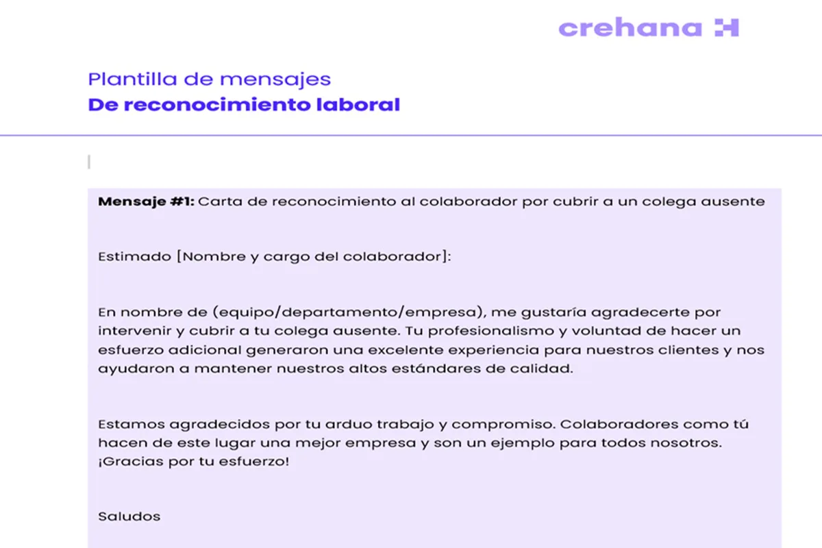 Mensajes de reconocimiento laboral