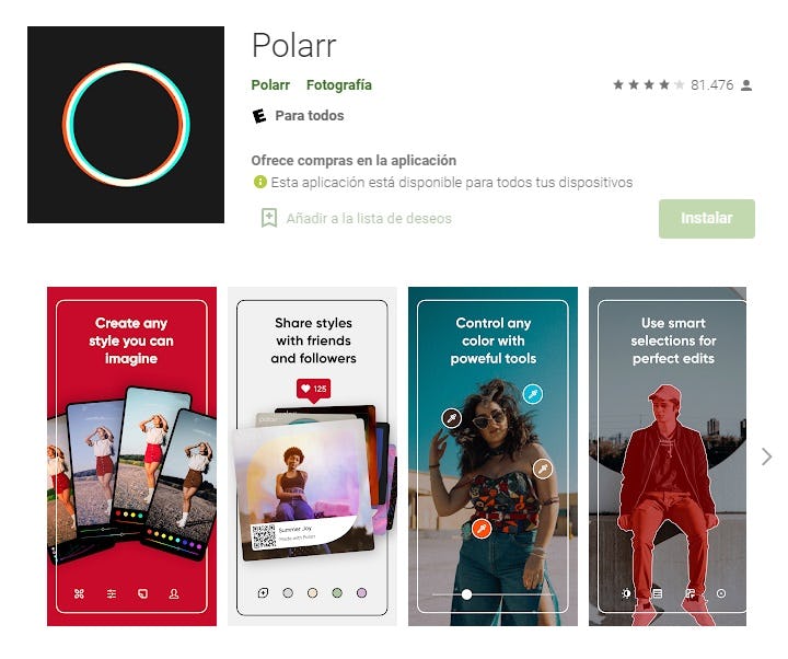 polarr app de fotos