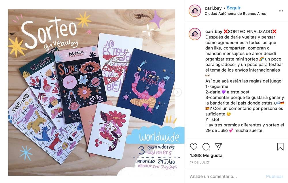 sorteo de cari bay instagram