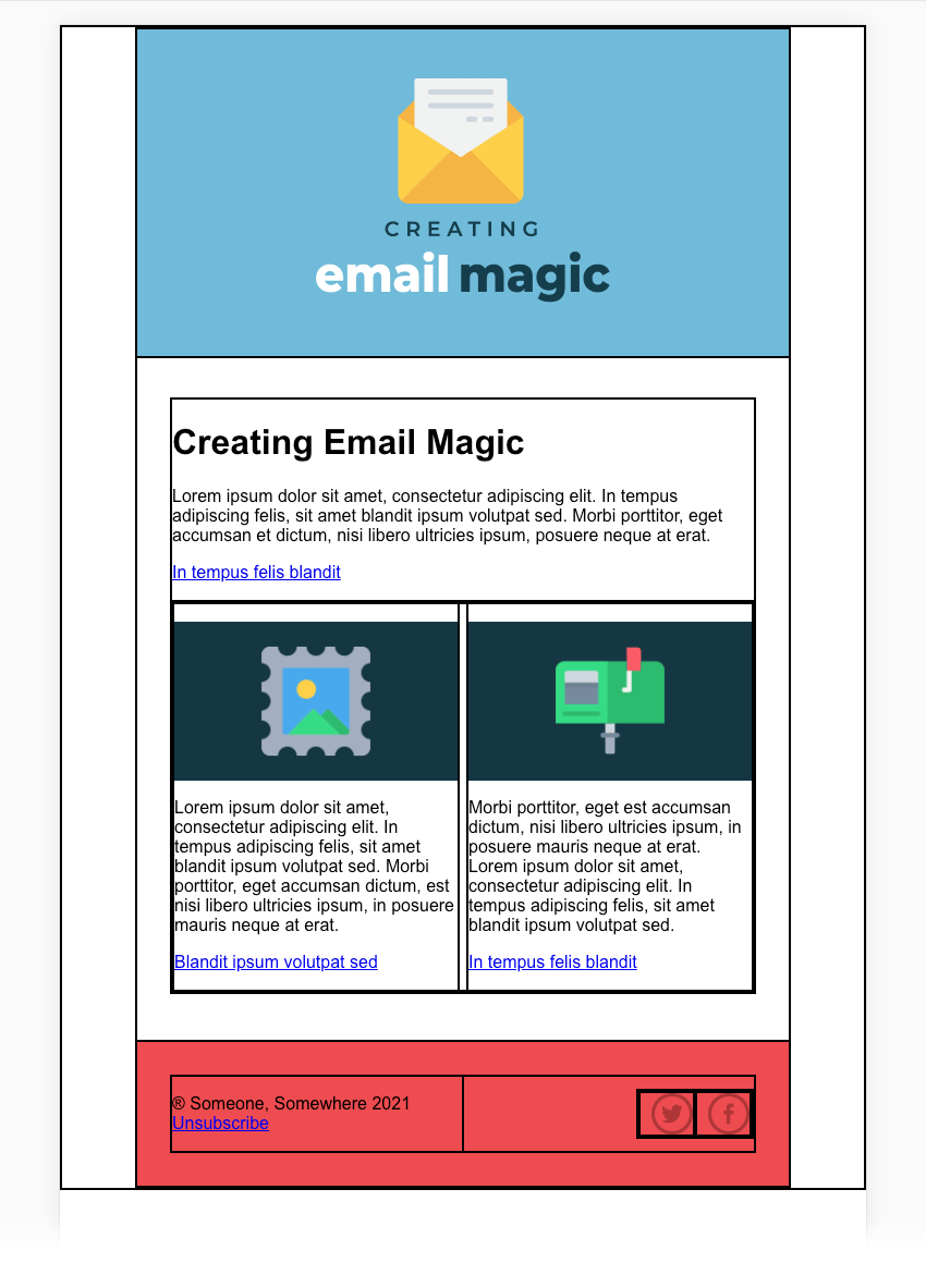 redes sociales footer correo html