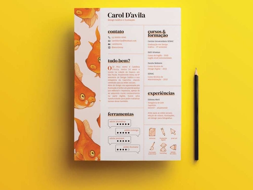 ejemplo de currículum creativo diseñado por Carol D'avila