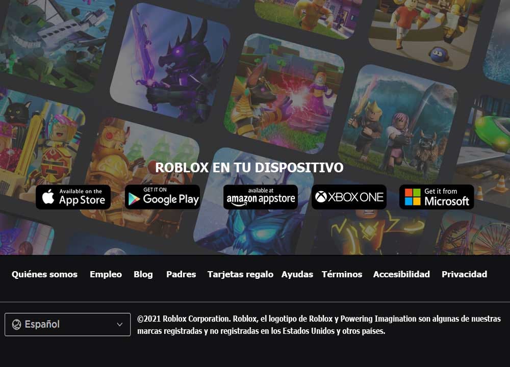 pie de pagina web de roblox