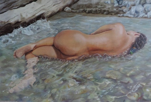 pintura al óleo "La bañista" de Jorge Marín Uribe
