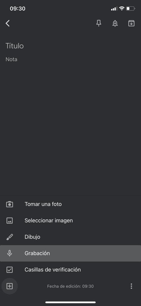 nota por grabacion en google keep