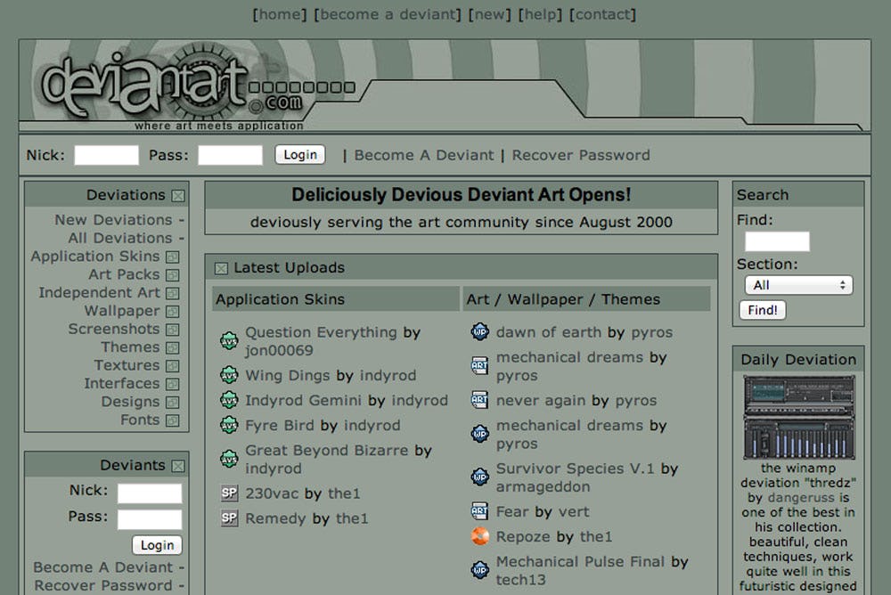DeviantArt en su lanzamiento año 2000