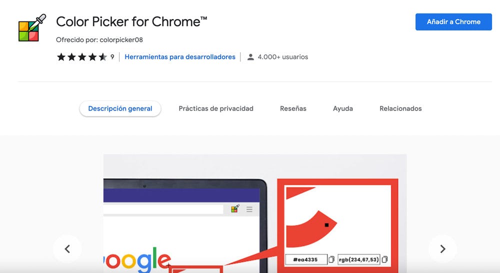extensión Color Picker for Chrome