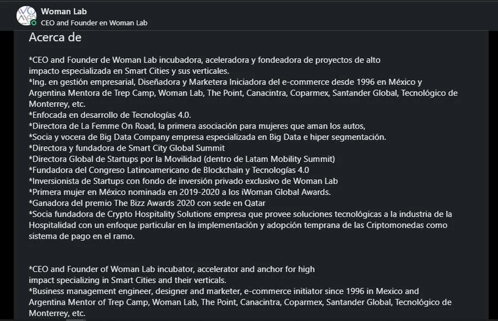 descripción de linkedin woman lab
