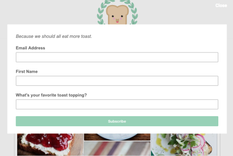 Mailchimp ejemplo formulario emergente