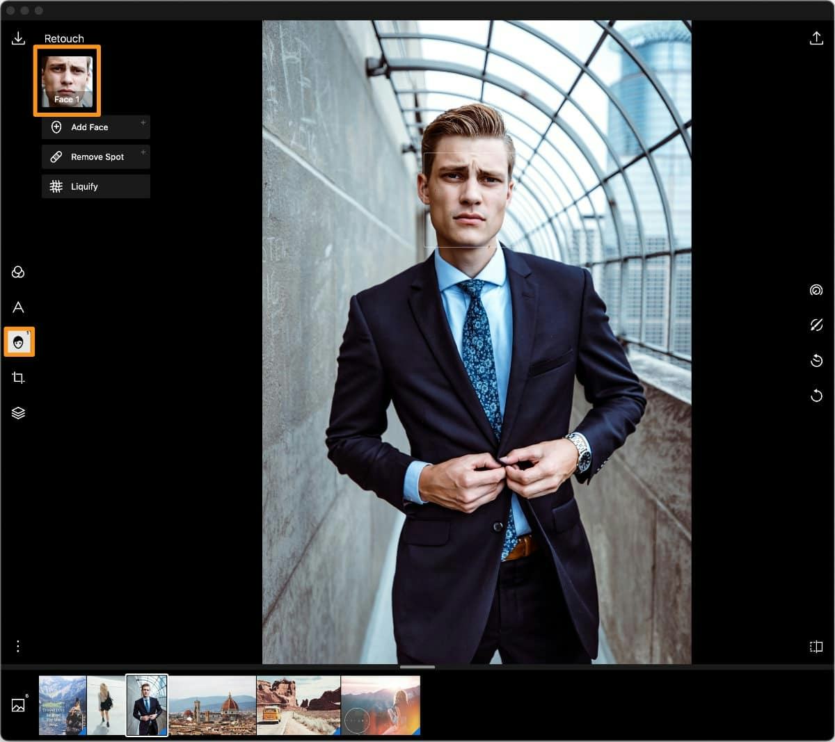 opción retocar en Polar Photo Editor
