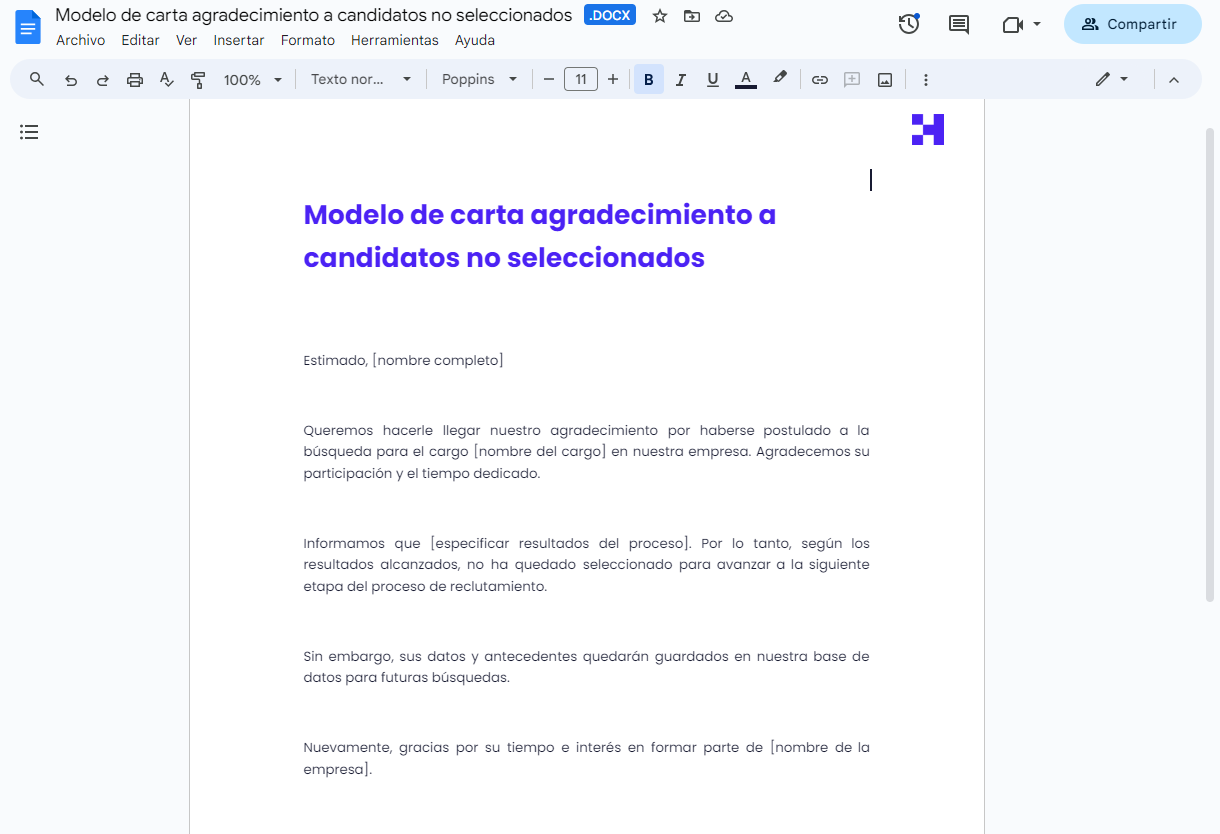 ejemplo de carta de agradecimiento a candidatos no seleccionados