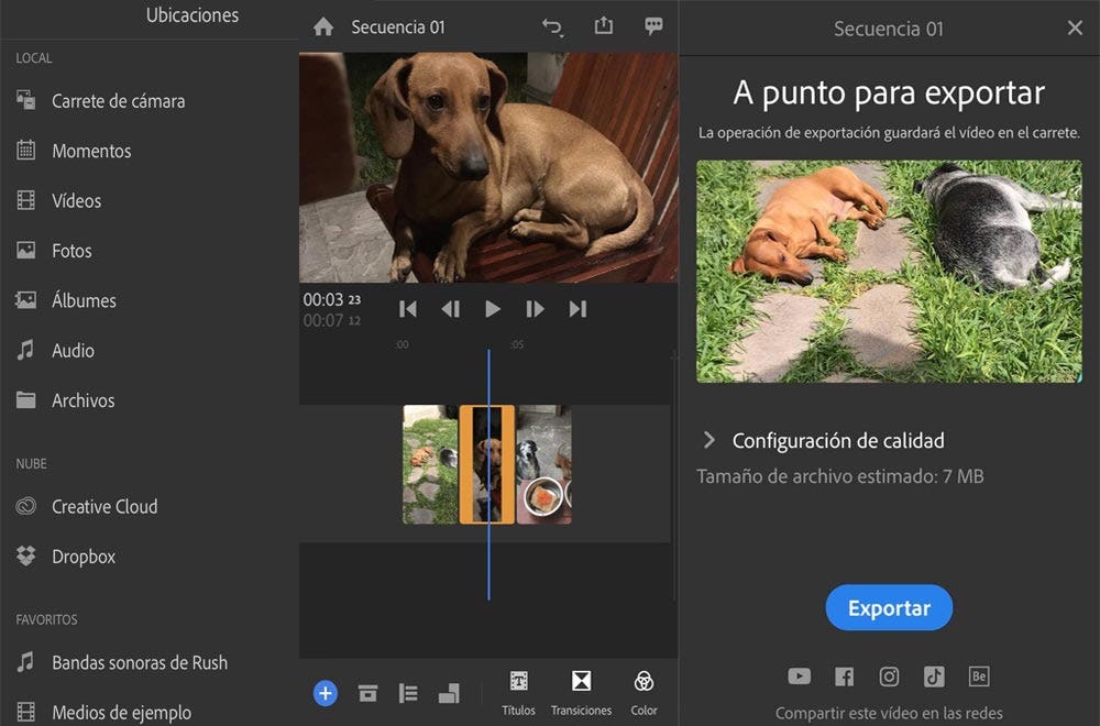 crear videos con fotos en Adobe Premiere Rush